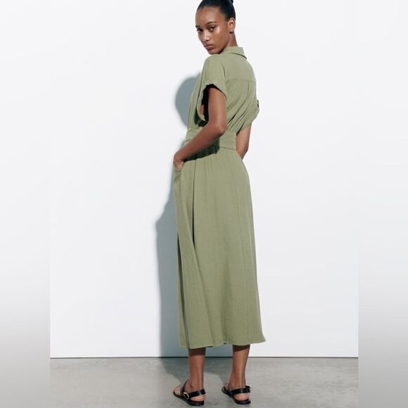 Zara Linen Blend Belted Dress New - Picture 4 of 10